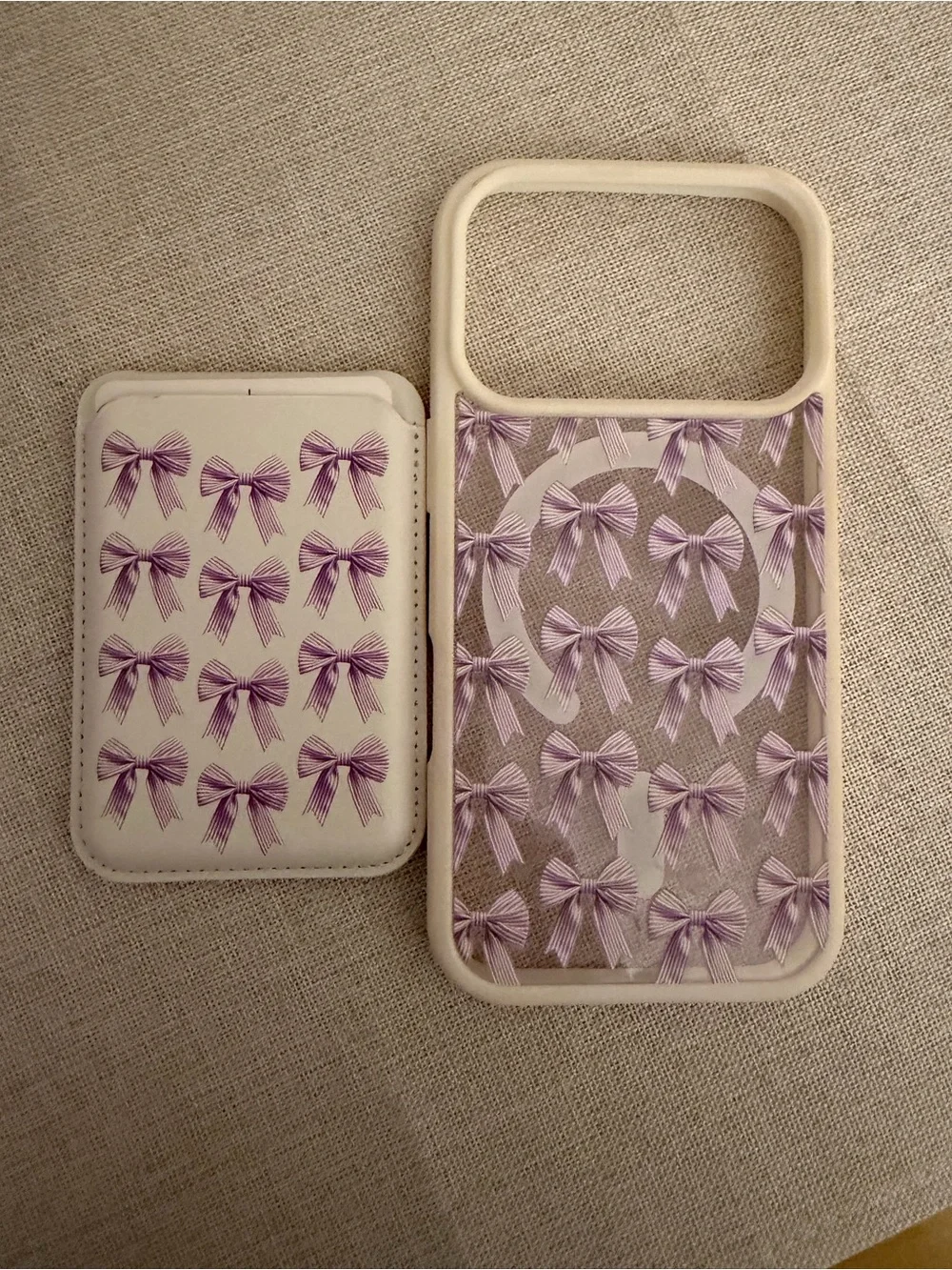 Lavender Bow MagSafe iPhone 17 Pro Case w/ Magnetic Card Wallet Stand NWOT